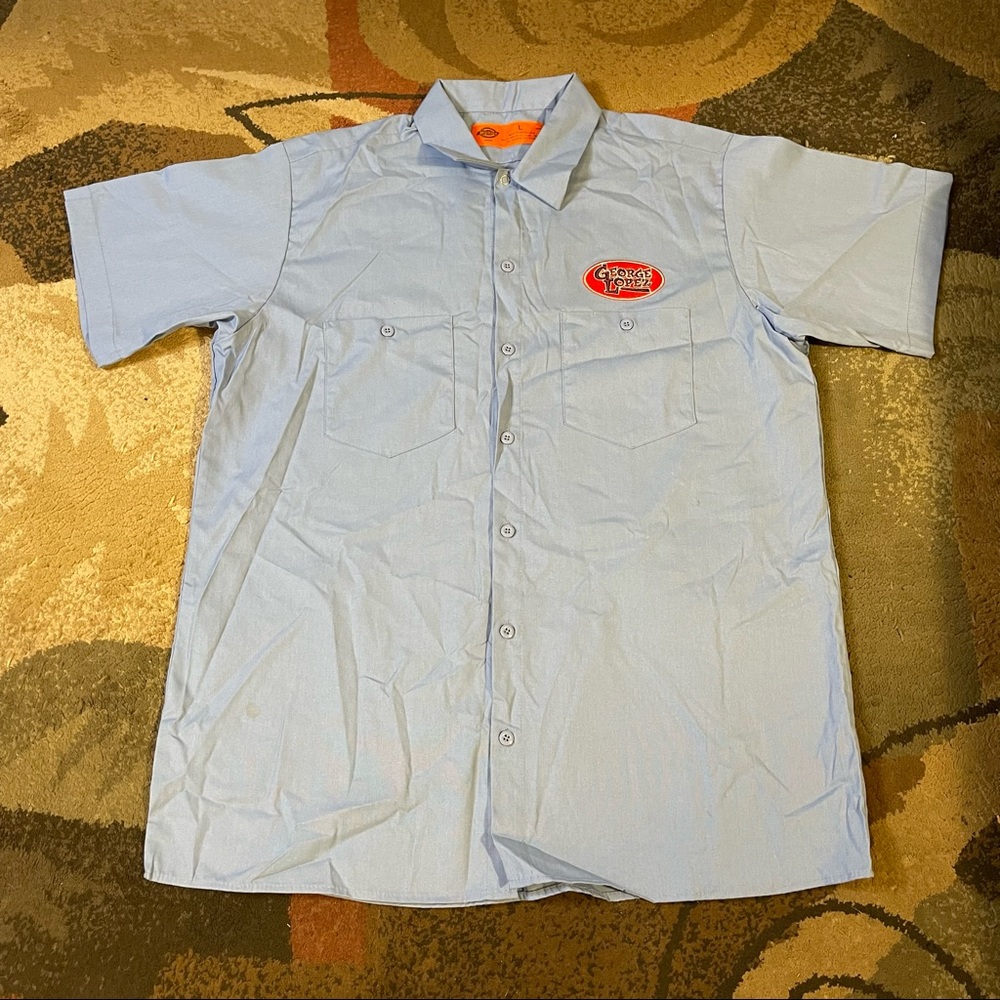 George Lopez Show Dickies Blue Work Shirt Embroidered Logo Size Men’s Large